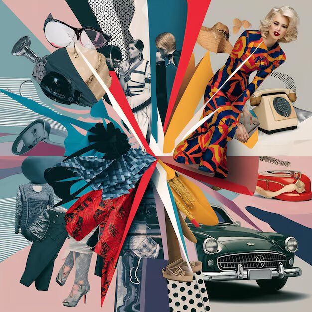 Kit de collage de arte contemporáneo mezcla moda y estilo objetos retro